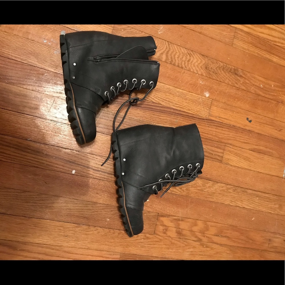 dark grey heeled boots